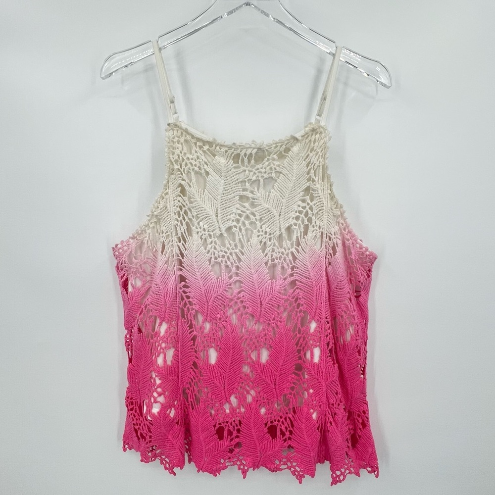 Cato pink dip dye crochet lace overlay spaghetti strap cami top